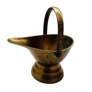 Vintage Miniature Brass Etched Flower Engraved Bucket Basket